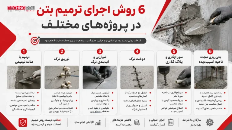 6 روش اجرای ترمیم بتن در پروژه های مختلف